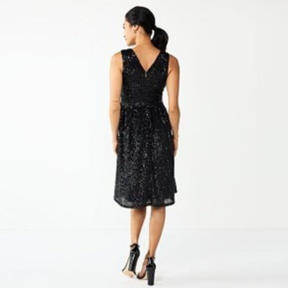 Women's Draper James V-Neck Black Sequin Dress - Picture 2 of 6